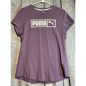Puma Logo Graphic T Shirt Purple Crew Neck Short Sleeve Casual Athleisure Size L